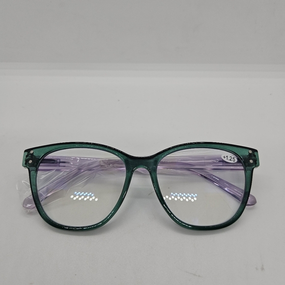 NEW reading glasses with green frames and purple arms +1.25 - Picture 1 of 3